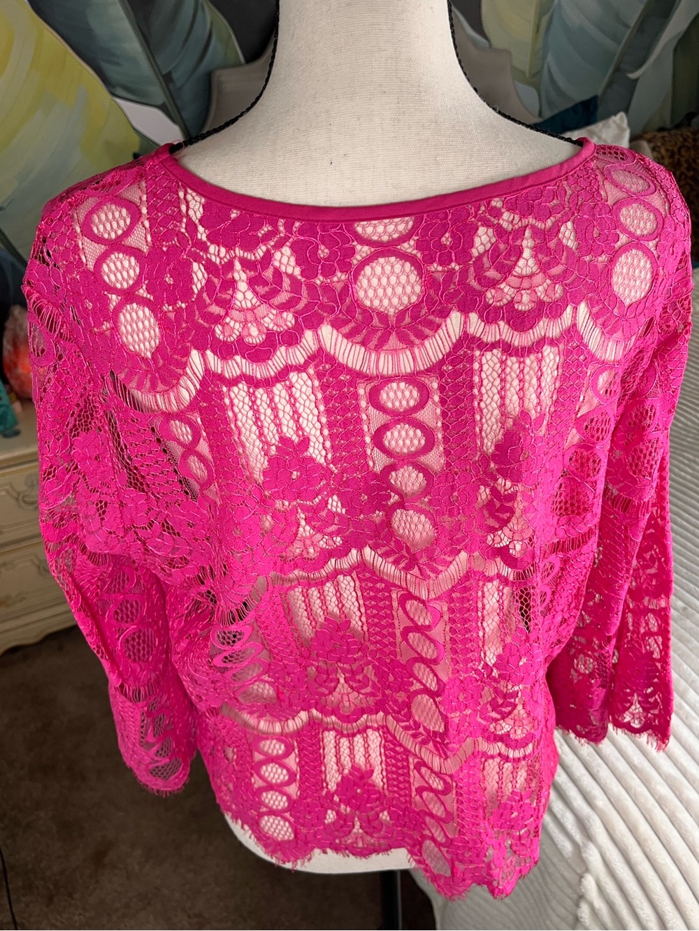 SHIEN Lace Overlay Women’s Crop Top Barbie Pink Size XL - Picture 3 of 11